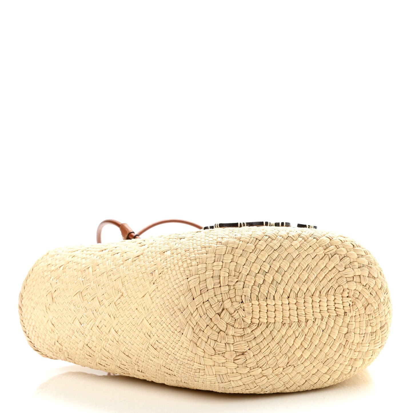Iraca Palm Calfskin Anagram Basket Bag Natural Tan