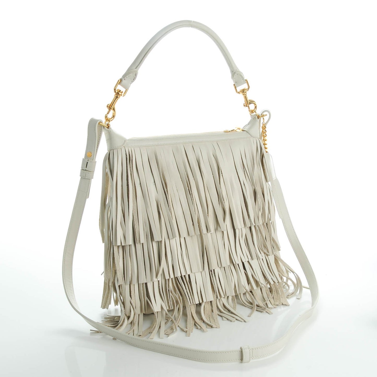Calfskin Small Emmanuelle Fringe Hobo Bag Porcelain