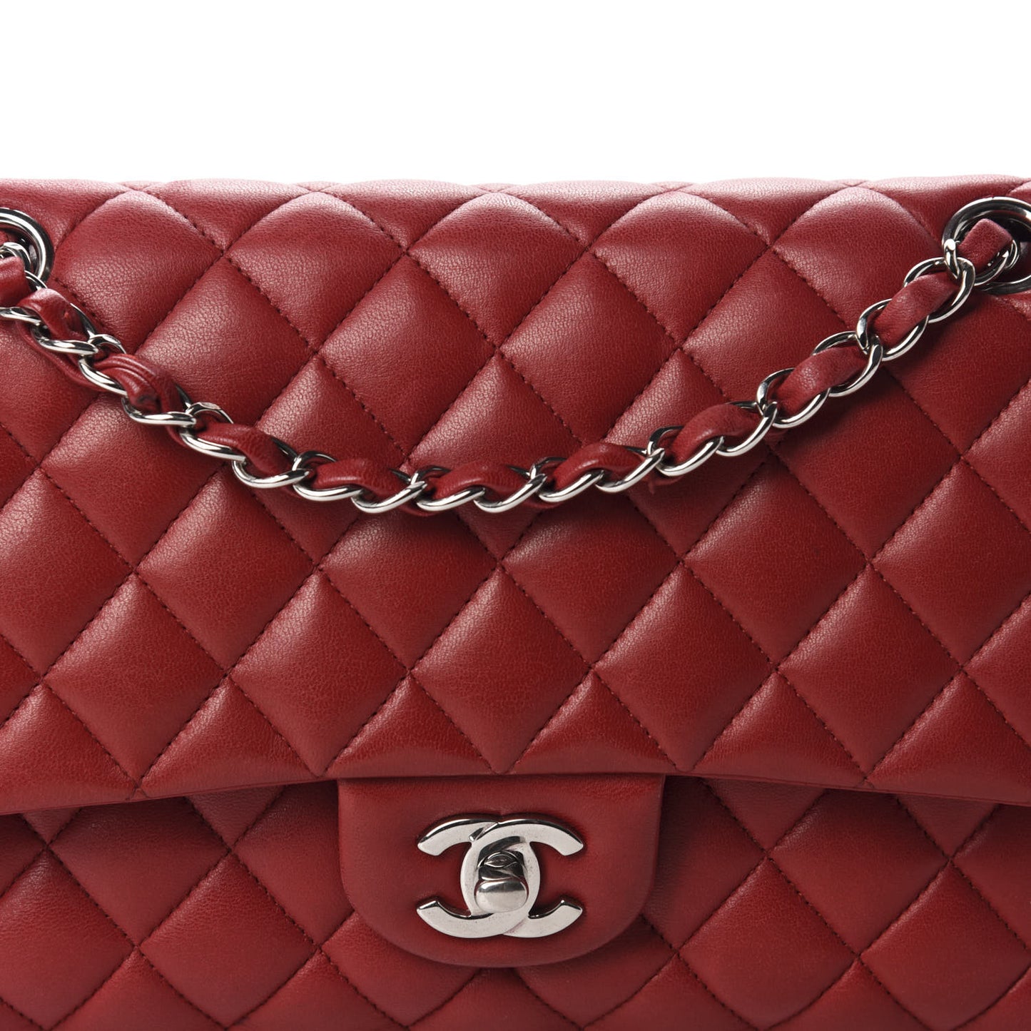 Lambskin Quilted Medium Double Flap Red