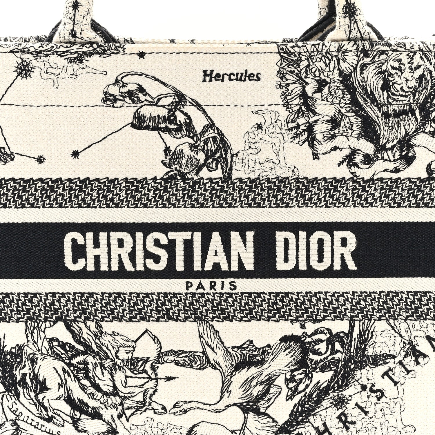 Christian Dior Canvas Embroidered Small Zodiac Toile De Jouy Book Tote Latte 8 of 10