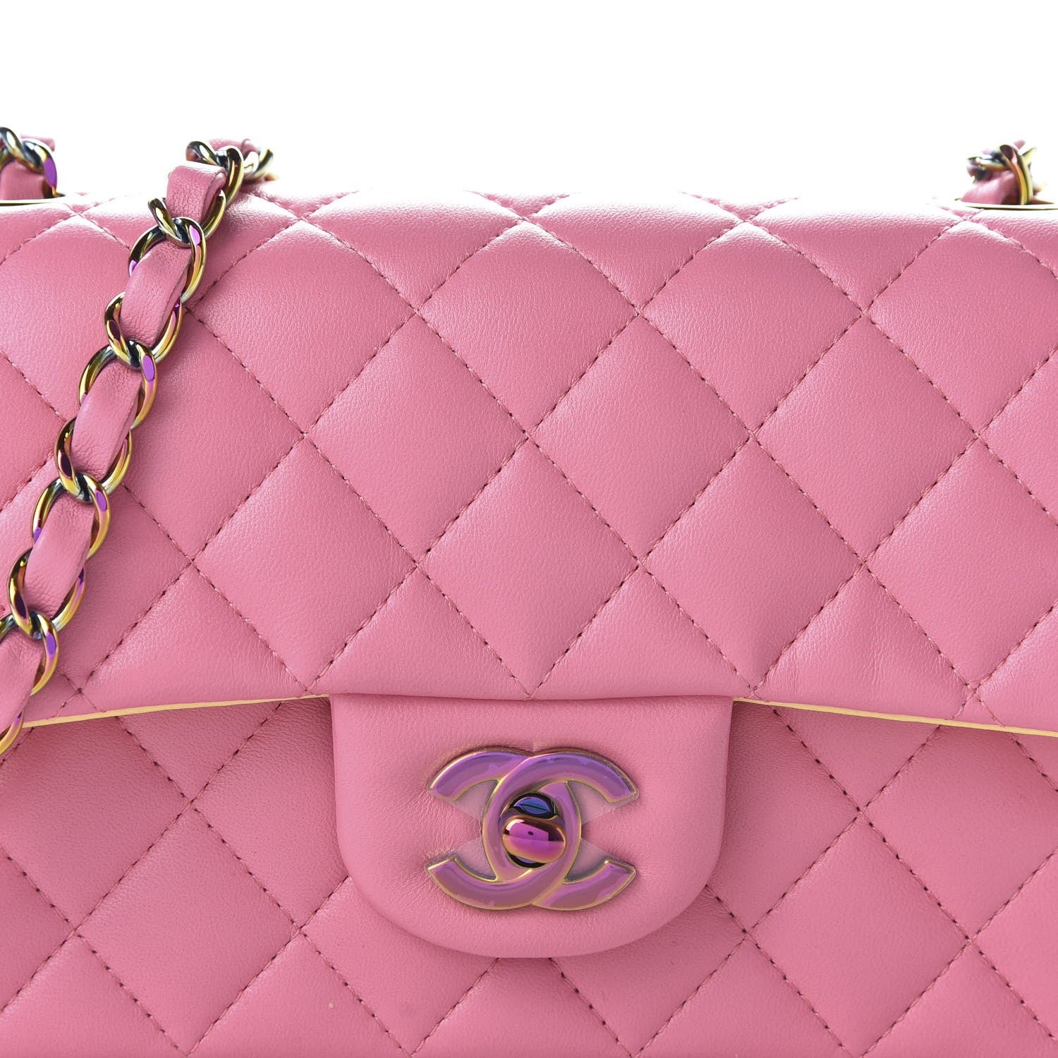 Chanel Lambskin Quilted Mini Rectangular Flap Pink Yellow 10 of 10
