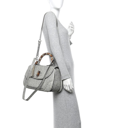 Gucci Calfskin Large New Bamboo Top Handle Bag Grey White 2 of 10