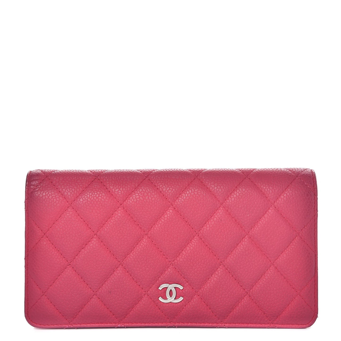 Iridescent Caviar Quilted Yen Wallet Pink