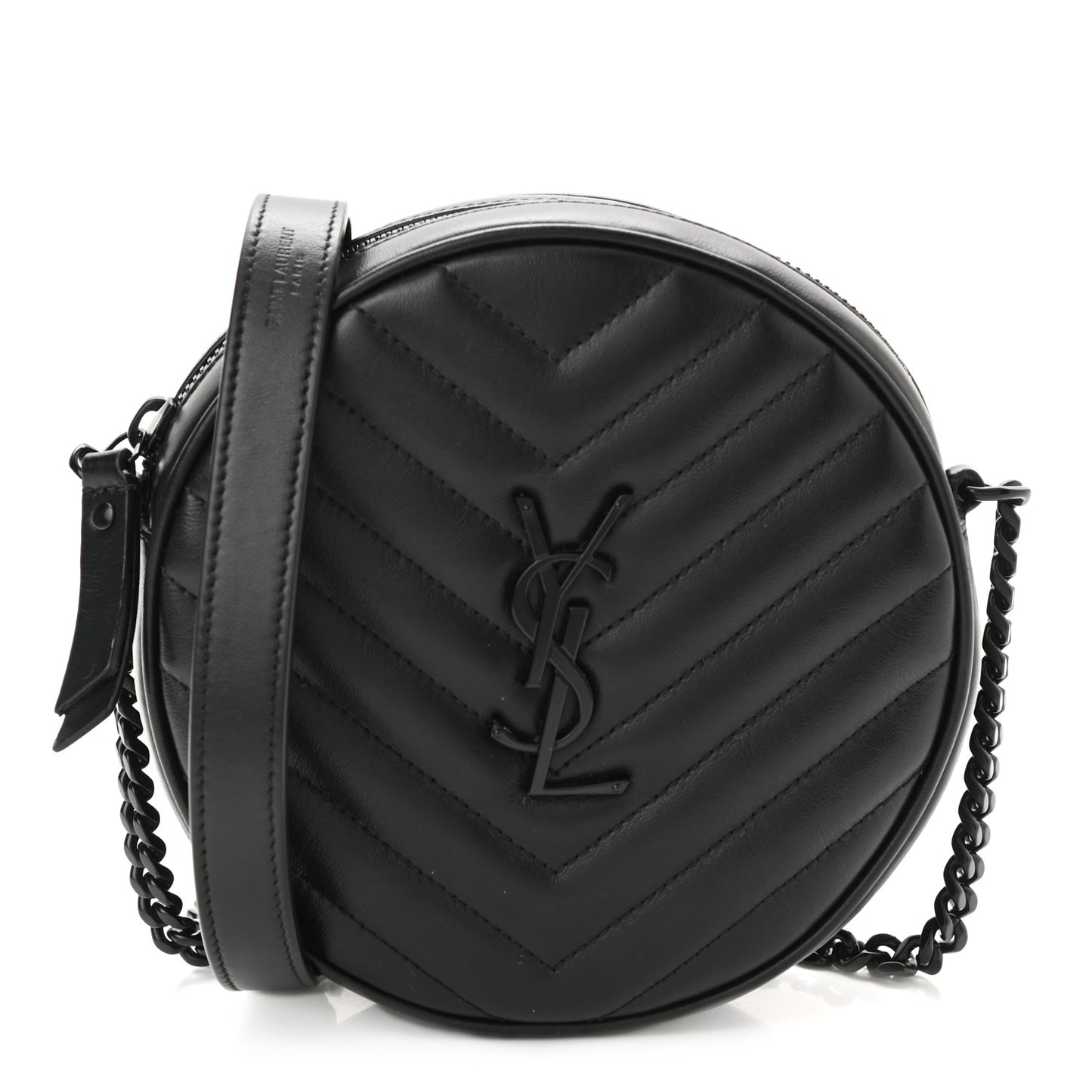 Calfskin Matelasse Chevron Round Vinyle Camera Bag Black