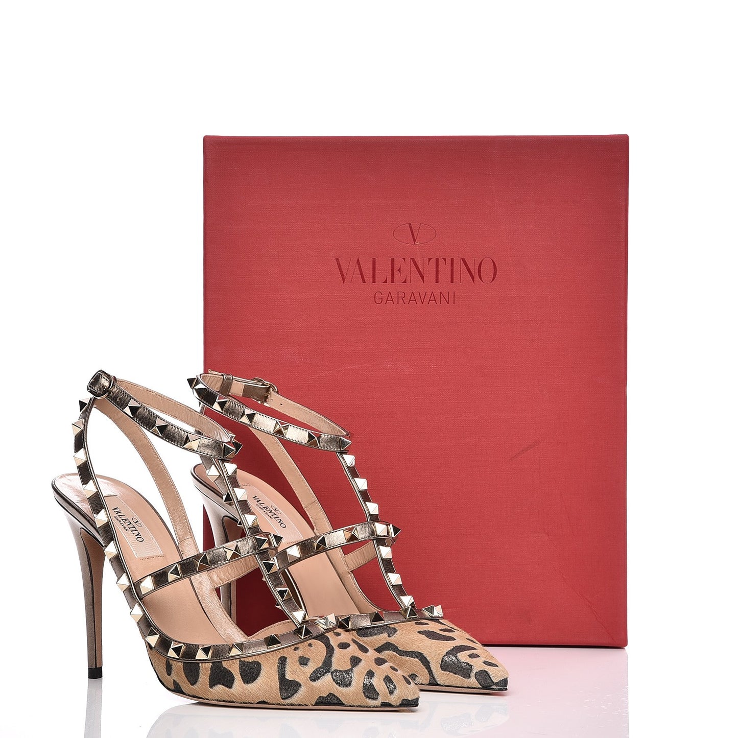 Calf Hair Leopard Print Rockstud Ankle Strap 100mm Pumps 39 Fucile Al Campion
