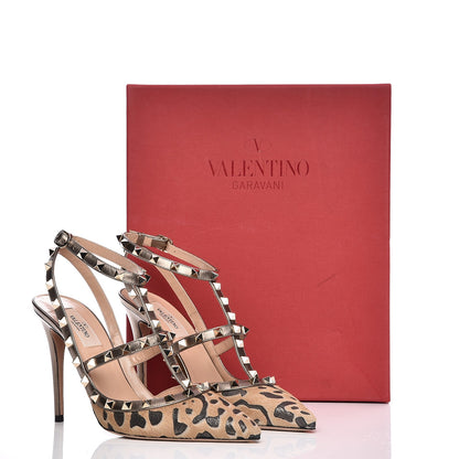 Valentino Garavani Calf Hair Leopard Print Rockstud Ankle Strap 100mm Pumps 39 Fucile Al Campion 6 of 9
