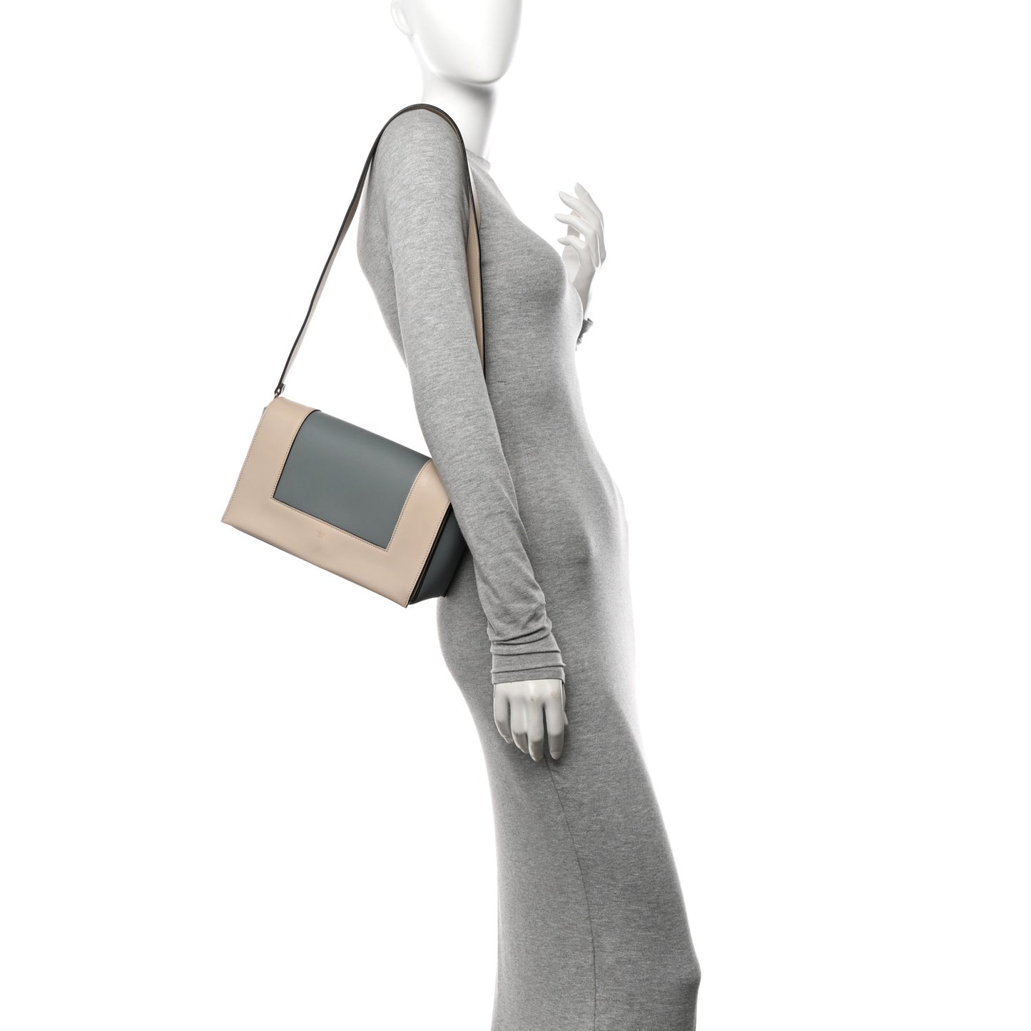Shiny Smooth Calfskin Medium Frame Shoulder Bag Grege Storm