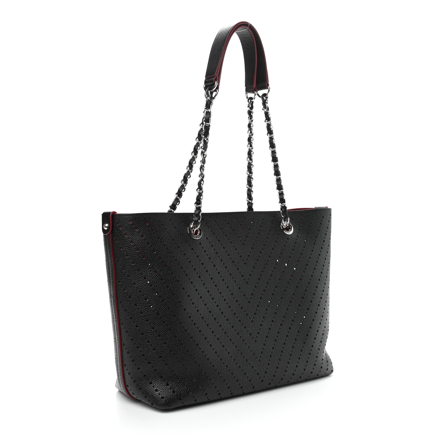 Chanel Perforated Grained Calfskin Small Shopping Tote Black 3 of 13