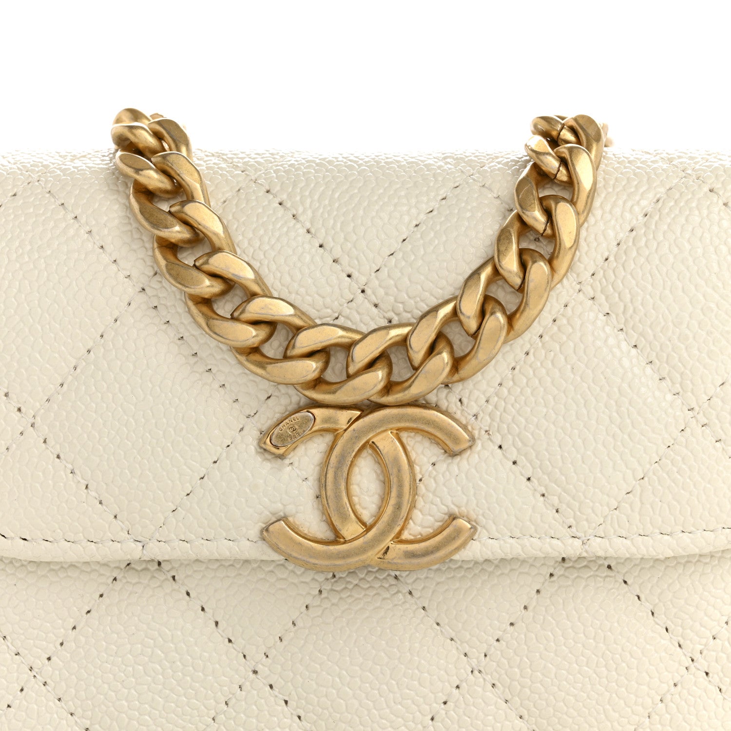 Chanel Shiny Caviar Quilted Chain Melody Card Holder On Chain White 9 of 12