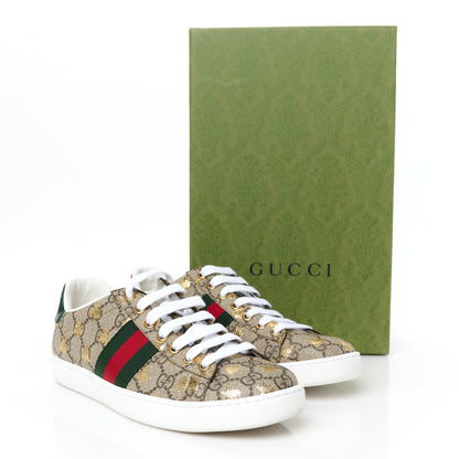 Gucci GG Supreme Monogram Bees Ayers Web Womens Ace Sneakers 37 Beige Oro Green Red 11 of 11