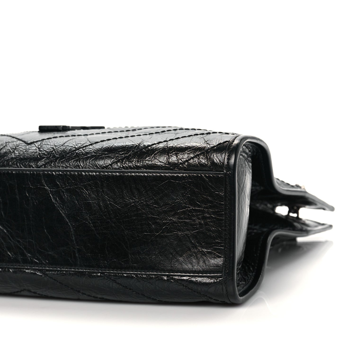 Crinkled Calfskin Matelasse Monogram Medium Niki Shopper Tote Black