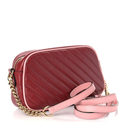 Gucci Azalea Calfskin Enamel Matelasse Diagonal Small Torchon GG Marmont Chain Shoulder Bag New Cherry Red Wild Rose 3 of 9