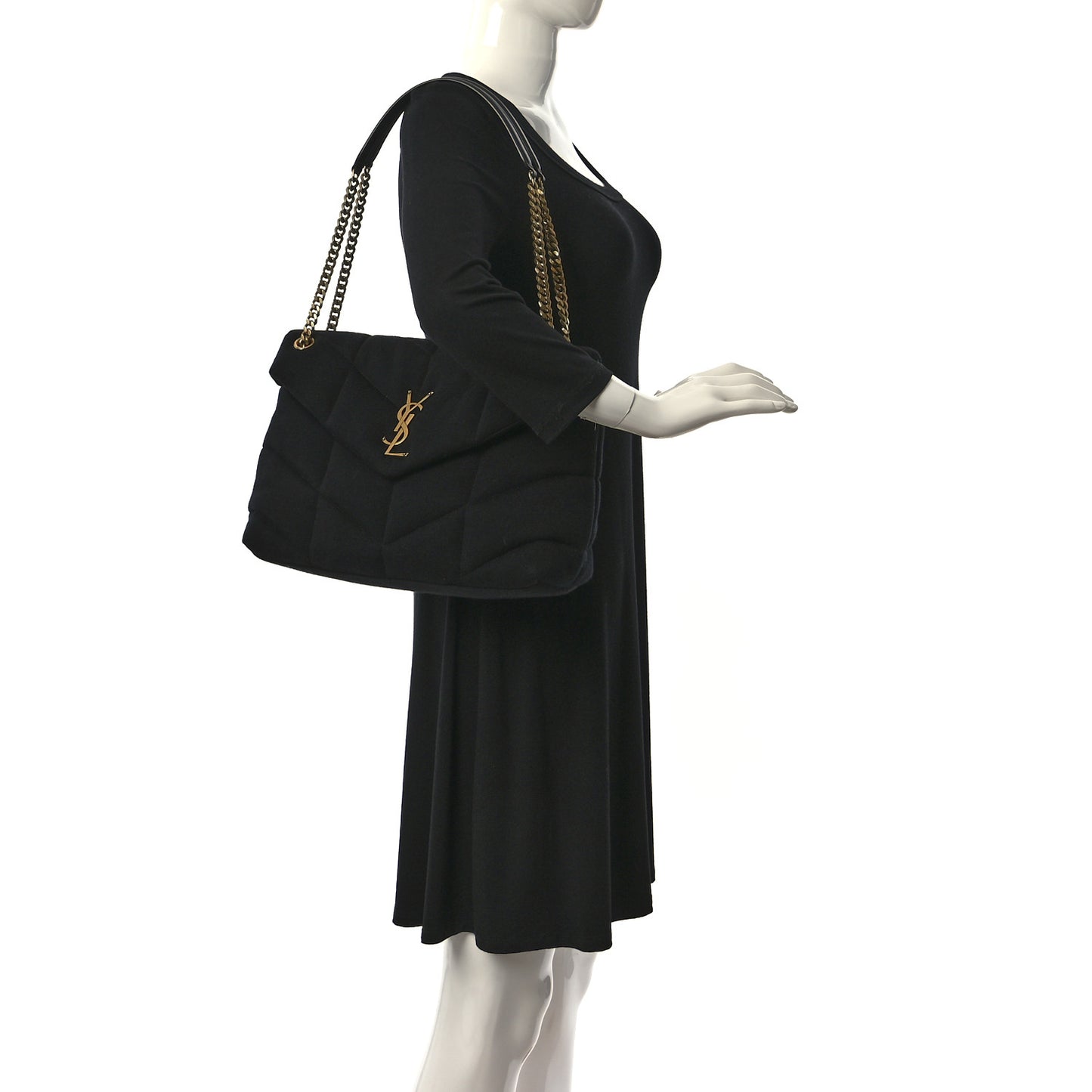 Wool Jersey Quilted Medium Loulou Puffer Monogram Chain Black