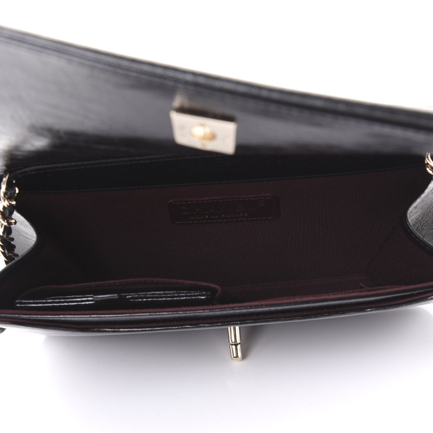 Glazed Crackled Calfskin Wallet On Chain WOC Black