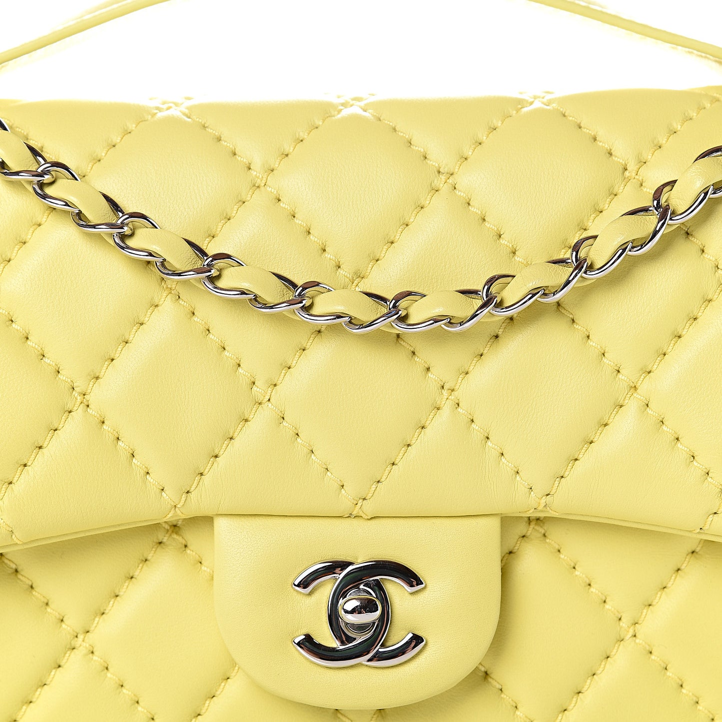 Lambskin Quilted Medium Easy Carry Flap Yellow
