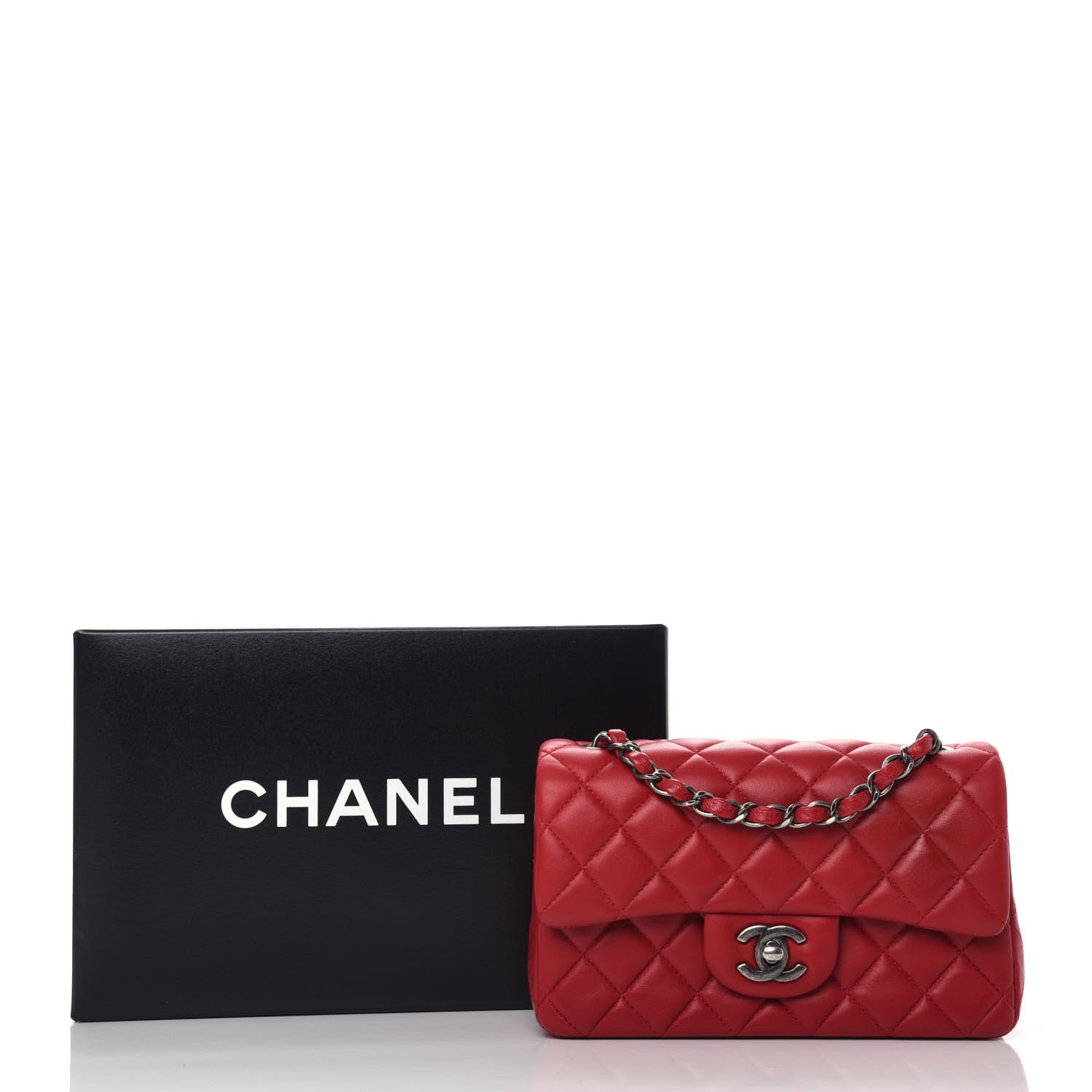 Chanel Lambskin Quilted Mini Rectangular Flap Red 10 of 10