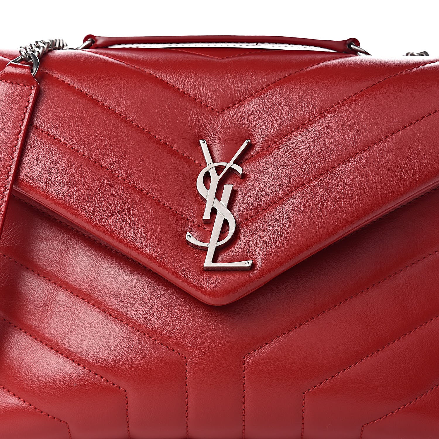 Saint Laurent Calfskin Y Quilted Monogram Small Loulou Crossbody Bag Red 9 of 12