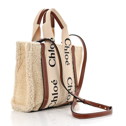 Chloe Shearling Calfskin Small Woody Ribbon Tote With Strap Mild Beige 3 of 13