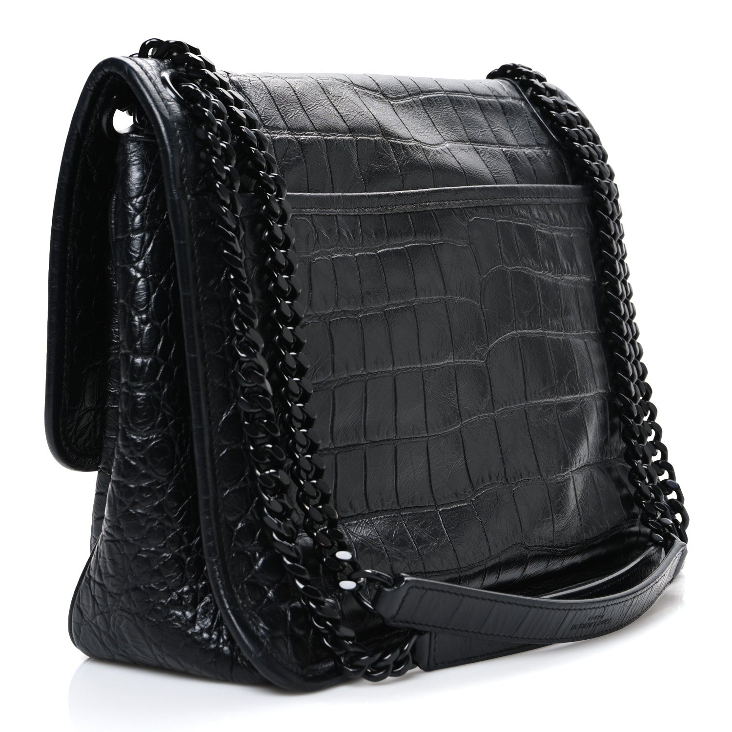 Saint Laurent Crocodile Embossed Lambskin Monogram Medium Niki Chain Satchel Black 3 of 10
