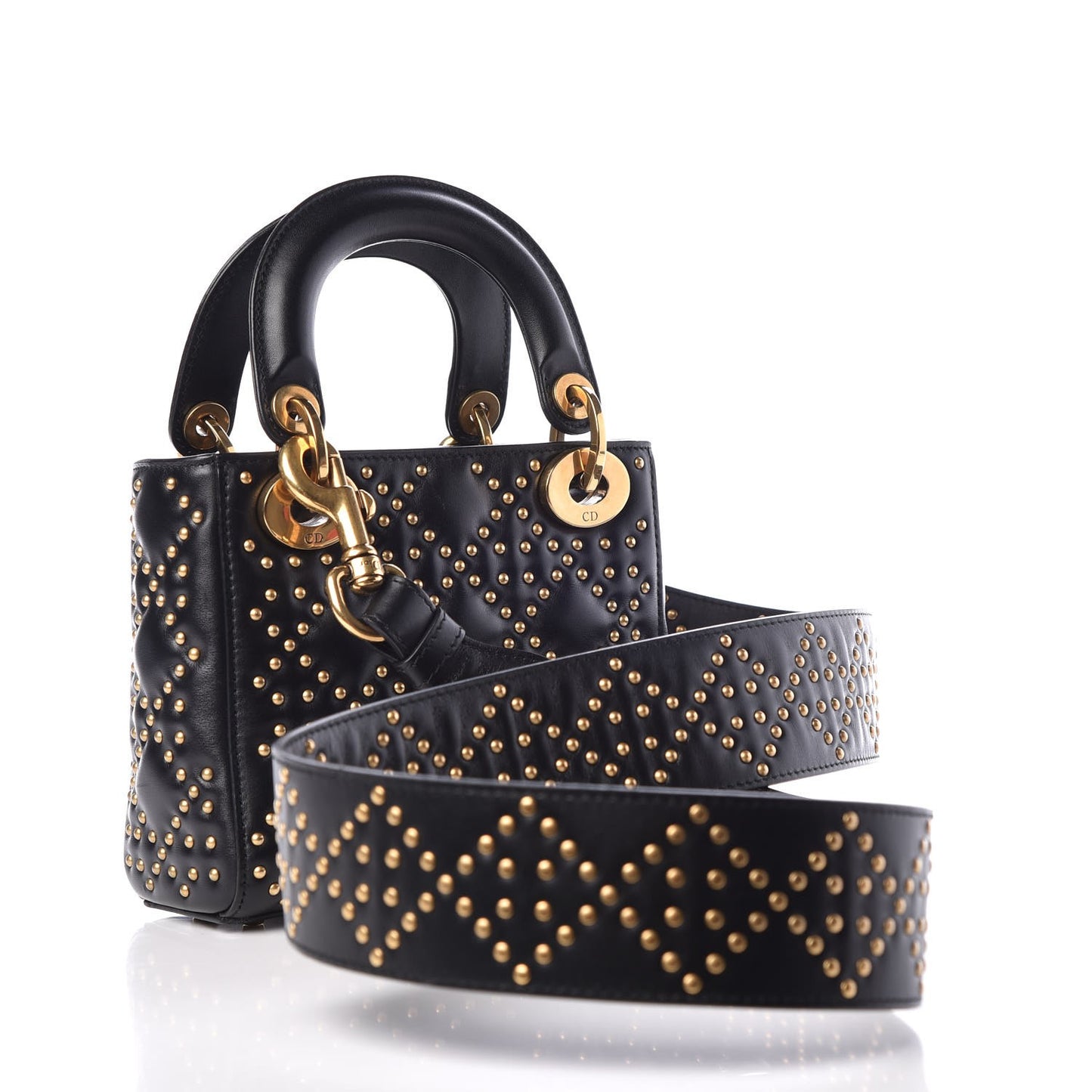 Lambskin Studded Mini Supple Lady Dior Black