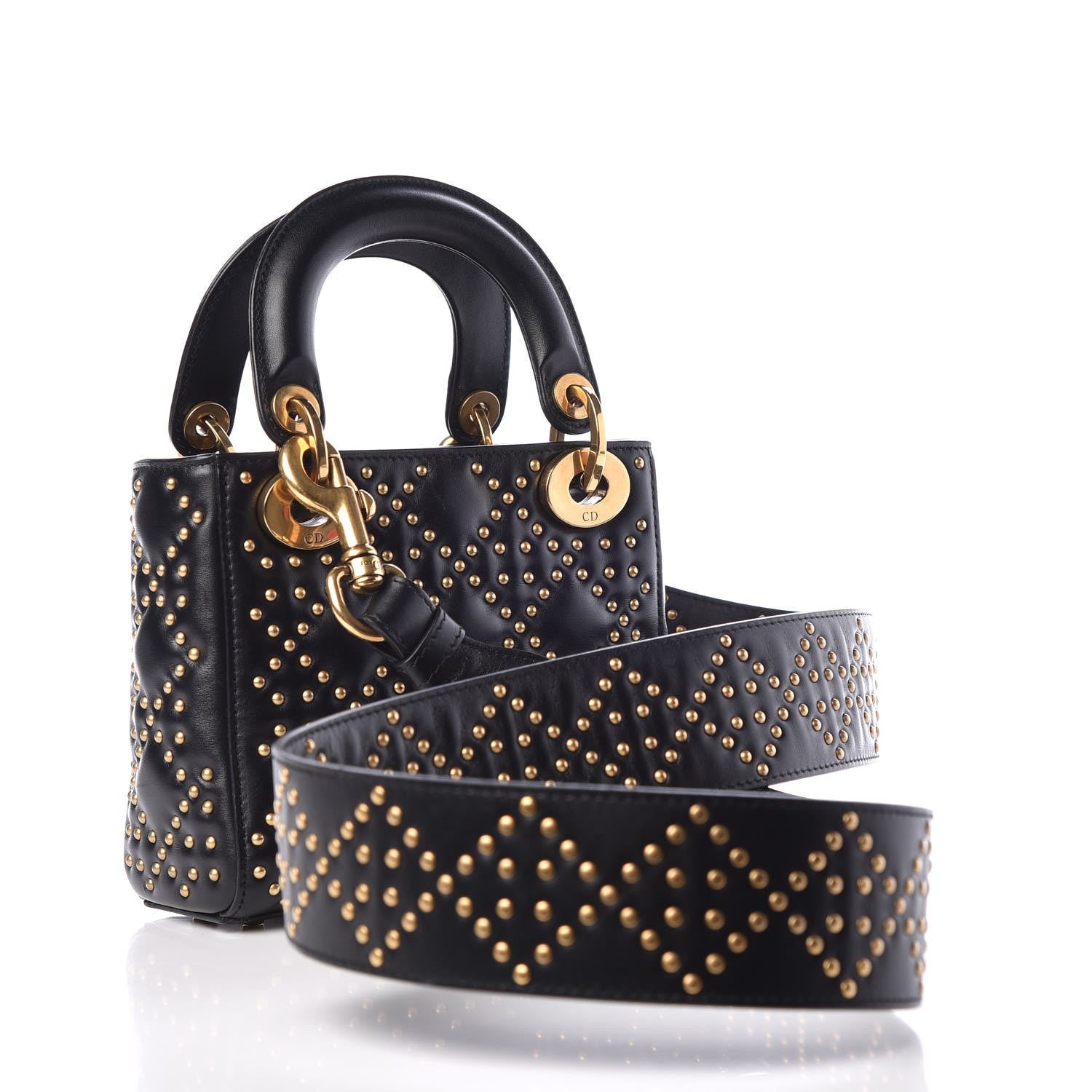 Christian Dior Lambskin Studded Mini Supple Lady Dior Black 3 of 8