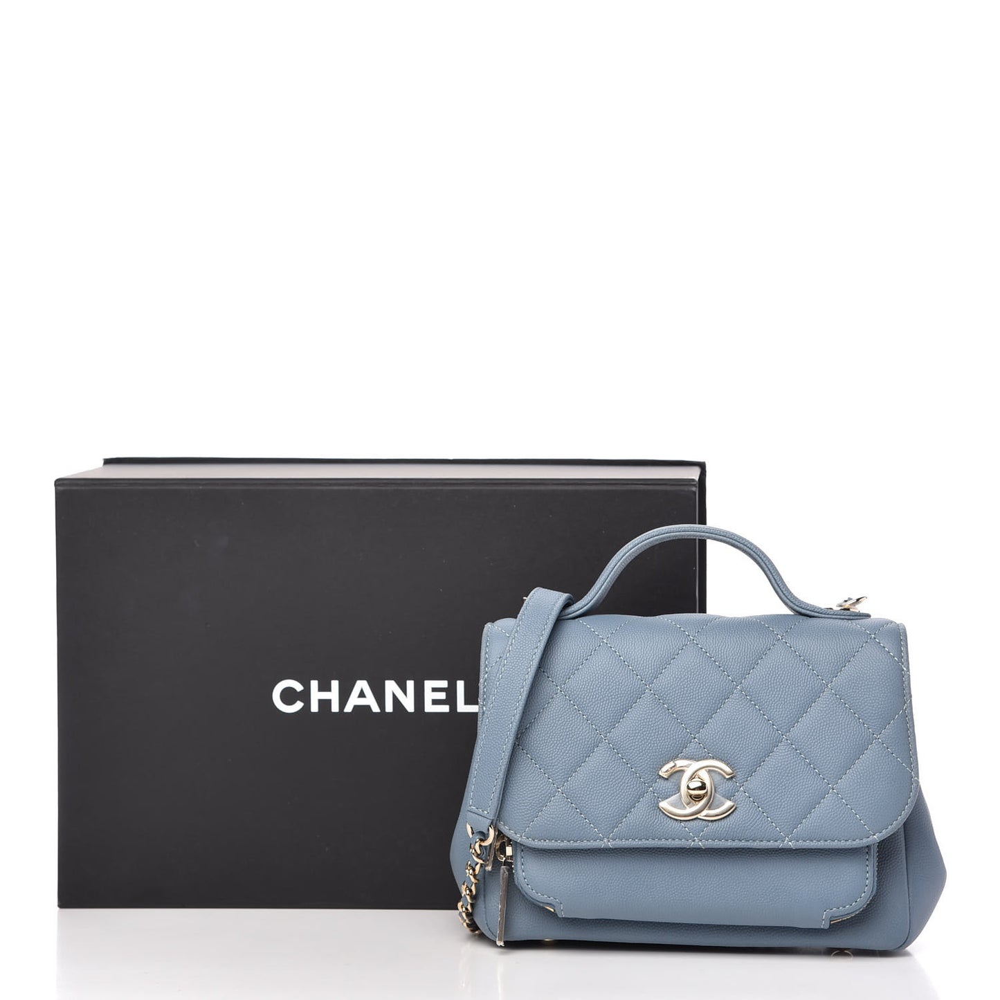 Caviar Quilted Mini Business Affinity Flap Light Blue