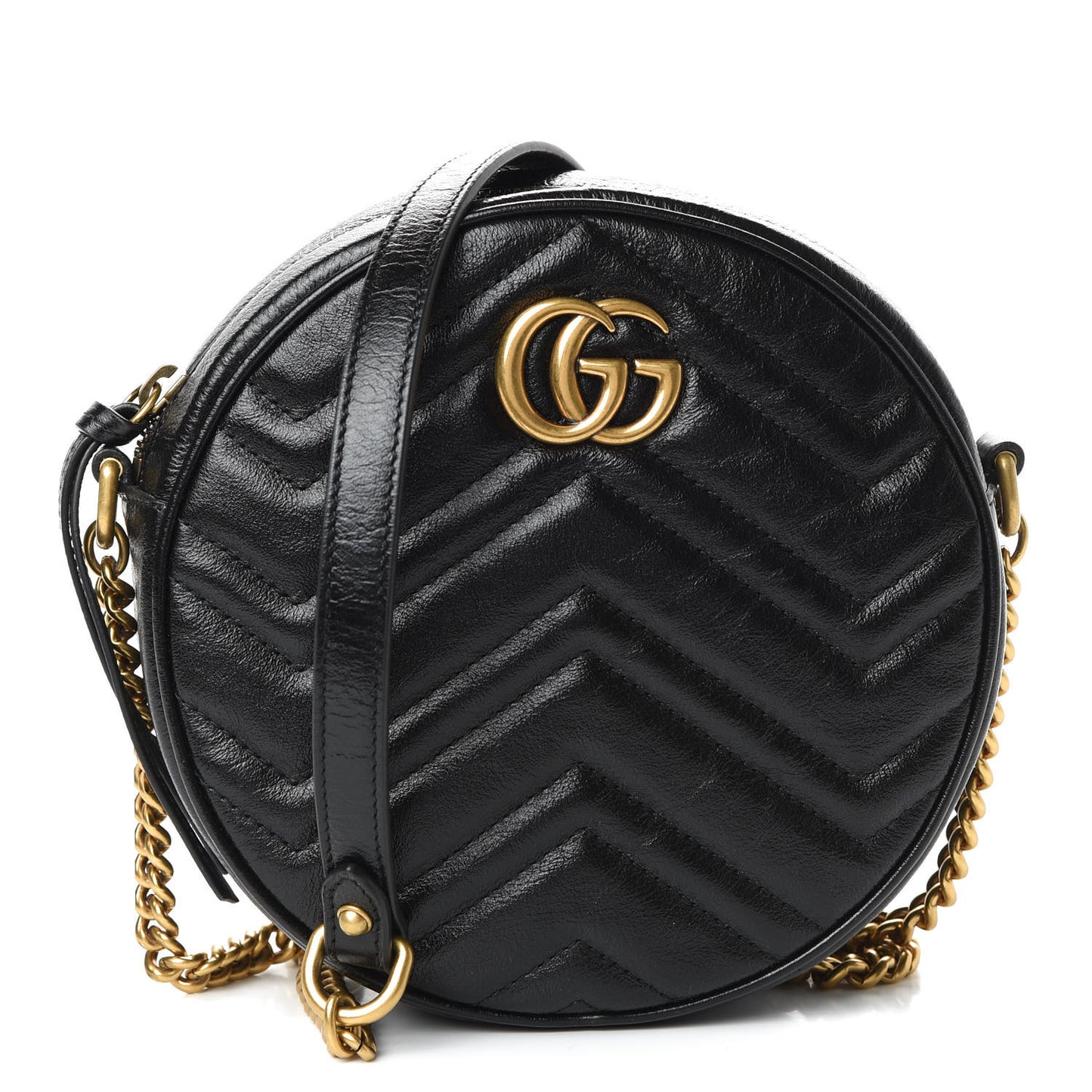 Azalea Calfskin Matelasse Heart Mini GG Marmont Round Shoulder Bag Black
