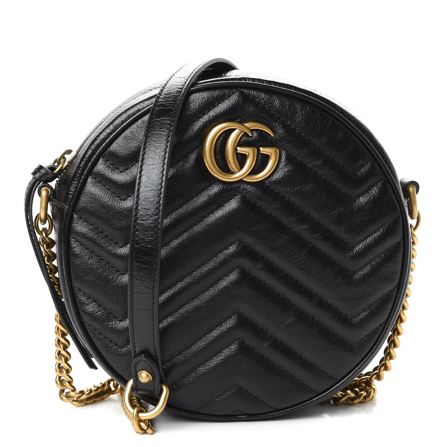 Gucci Azalea Calfskin Matelasse Heart Mini GG Marmont Round Shoulder Bag Black 1 of 10