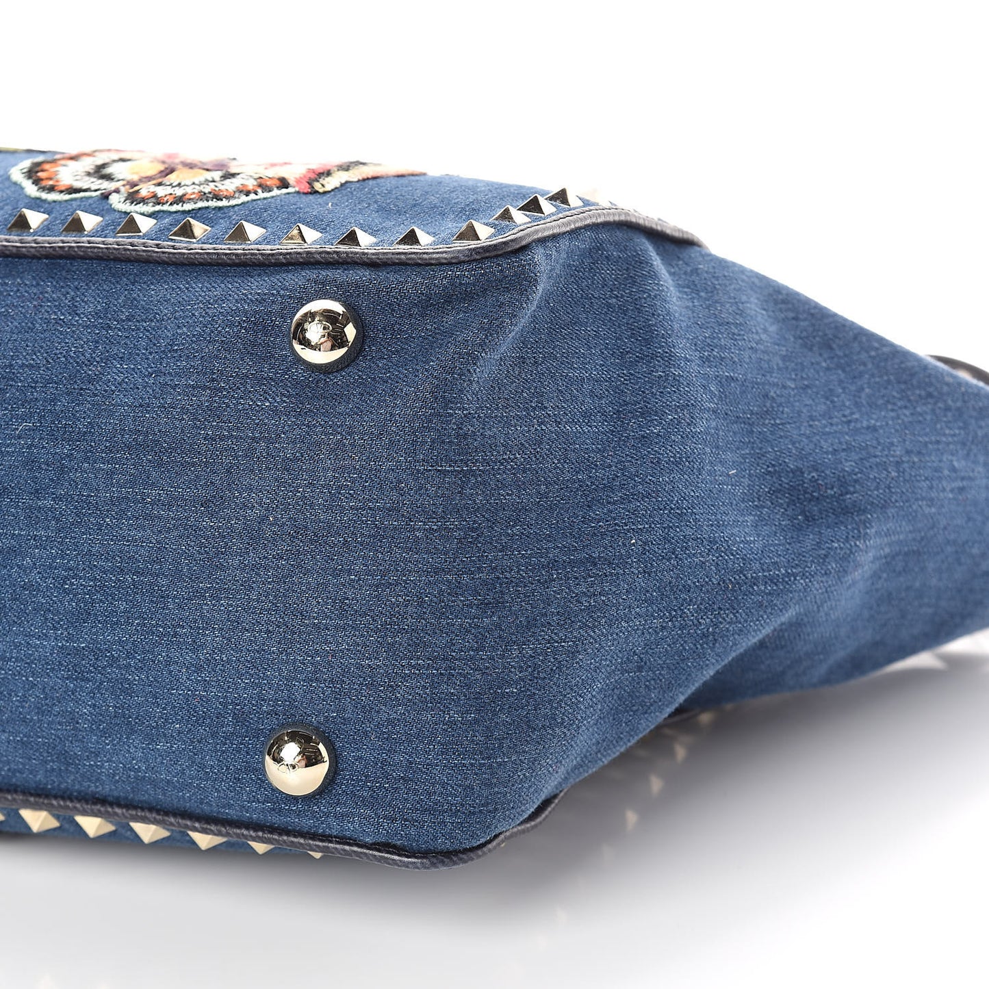 Denim Butterfly Embroidered Medium Rockstud Tote Light Denim Multicolor