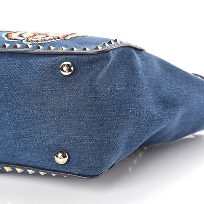 Valentino Garavani Denim Butterfly Embroidered Medium Rockstud Tote Light Denim Multicolor 9 of 9