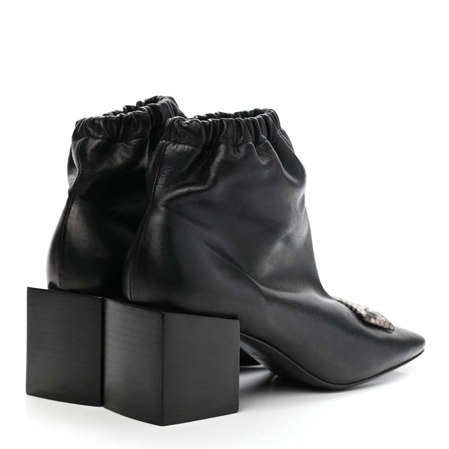 Calfskin Snakeskin Embossed ID Scrunch Bootie 37 Black