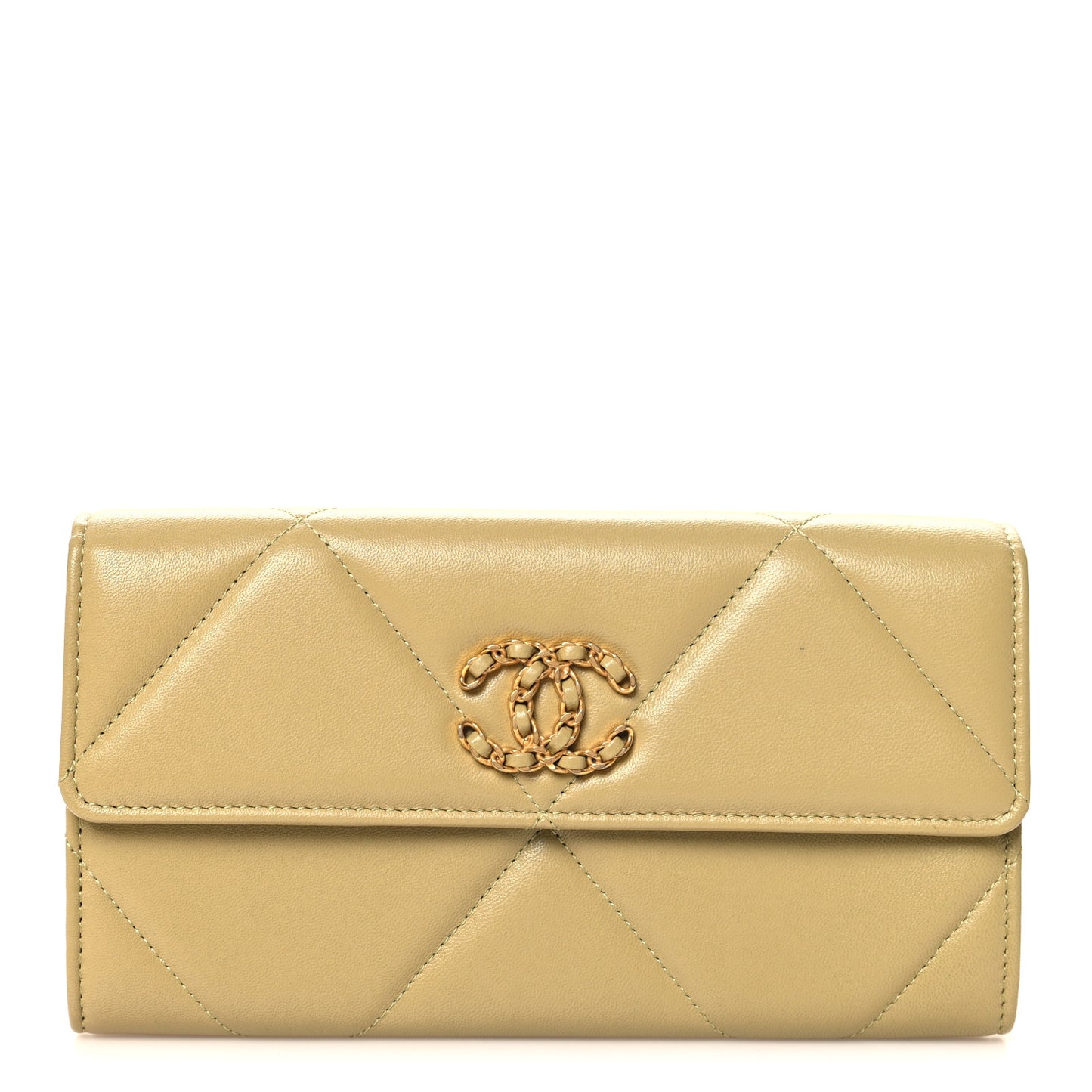 Lambskin Quilted Chanel 19 Flap Wallet Light Green