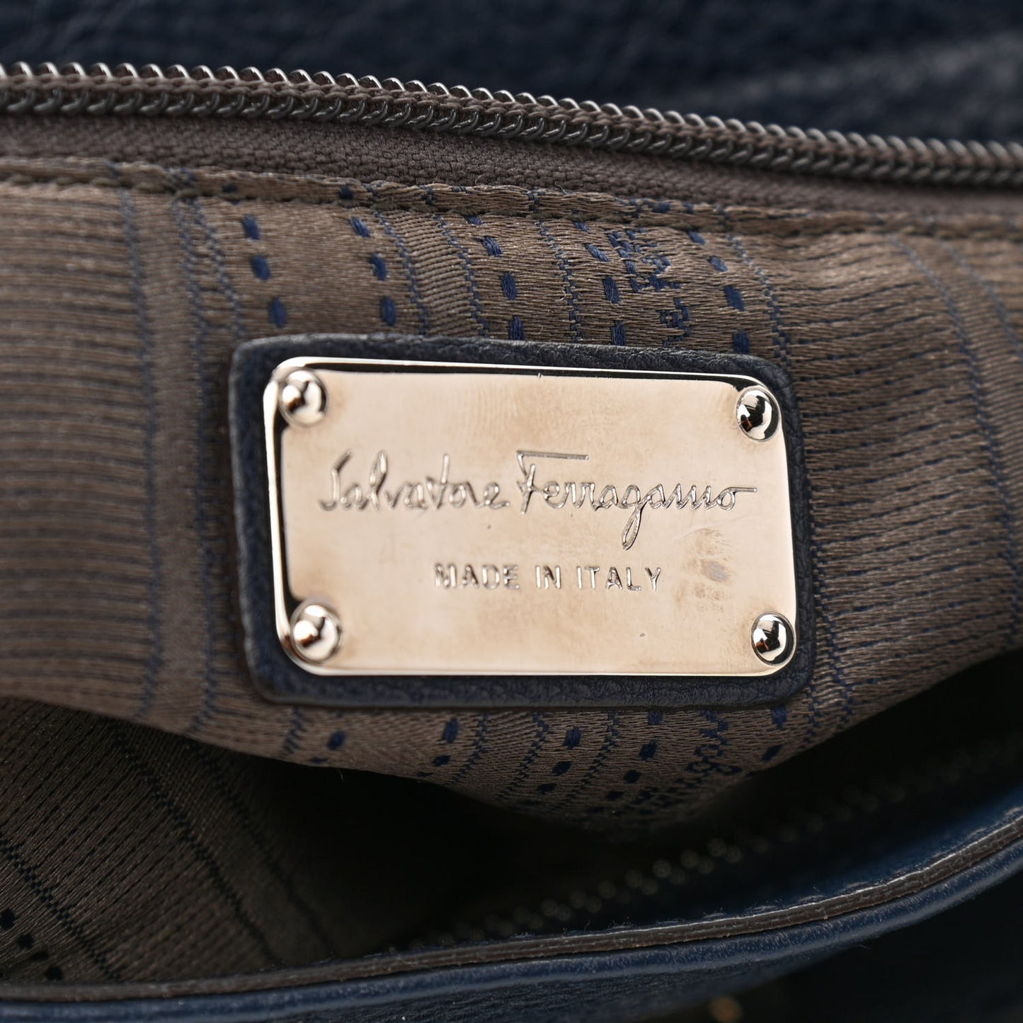 Grained Calfskin Sofia Satchel Navy
