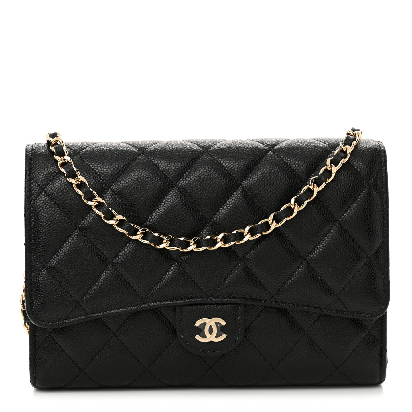 Caviar Quilted Compact Wallet On Chain WOC Black