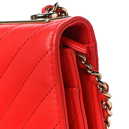 Chanel Lambskin Chevron Quilted Trendy CC Wallet On Chain WOC Red 17 of 22