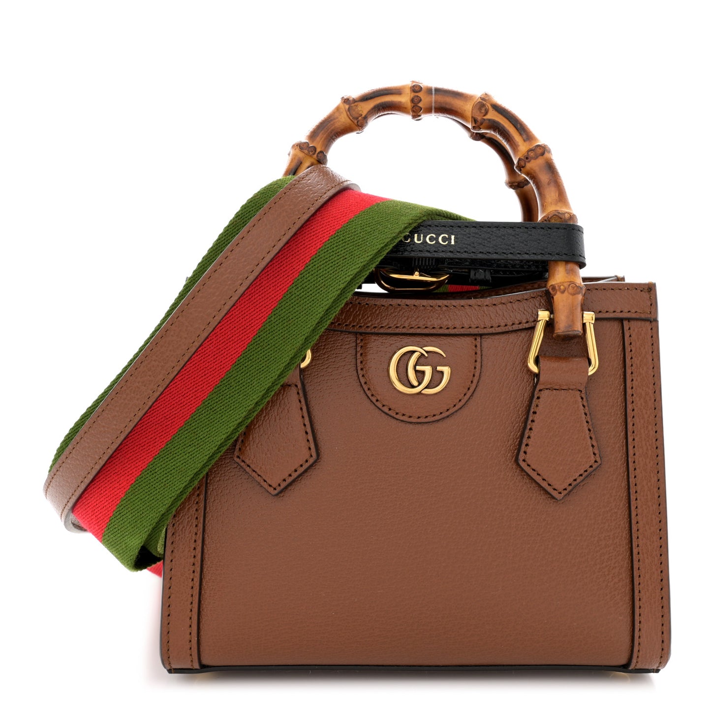 Textured Dollar Calfskin Web Mini Diana Tote Bag Cuir Black