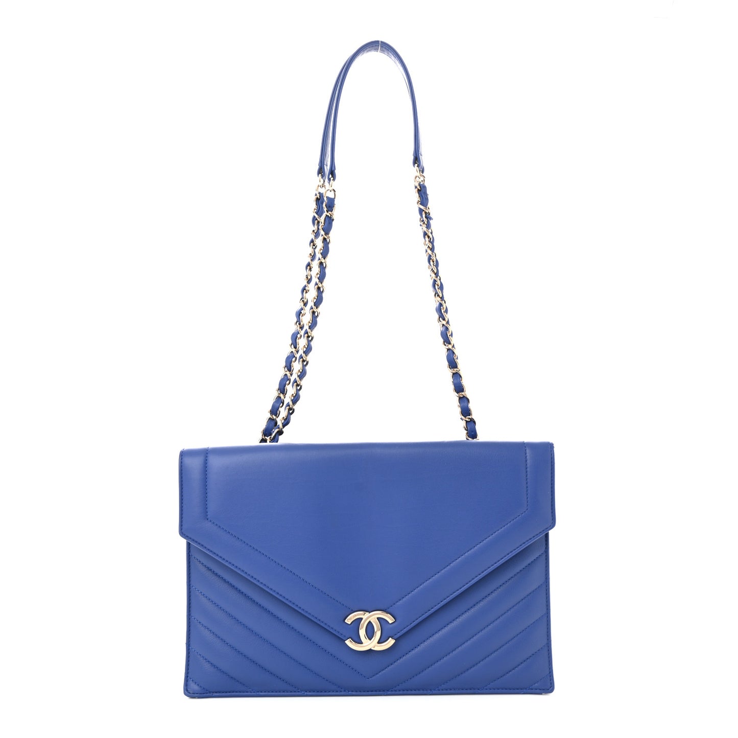 Calfskin Chevron Envelope Flap Tote Blue