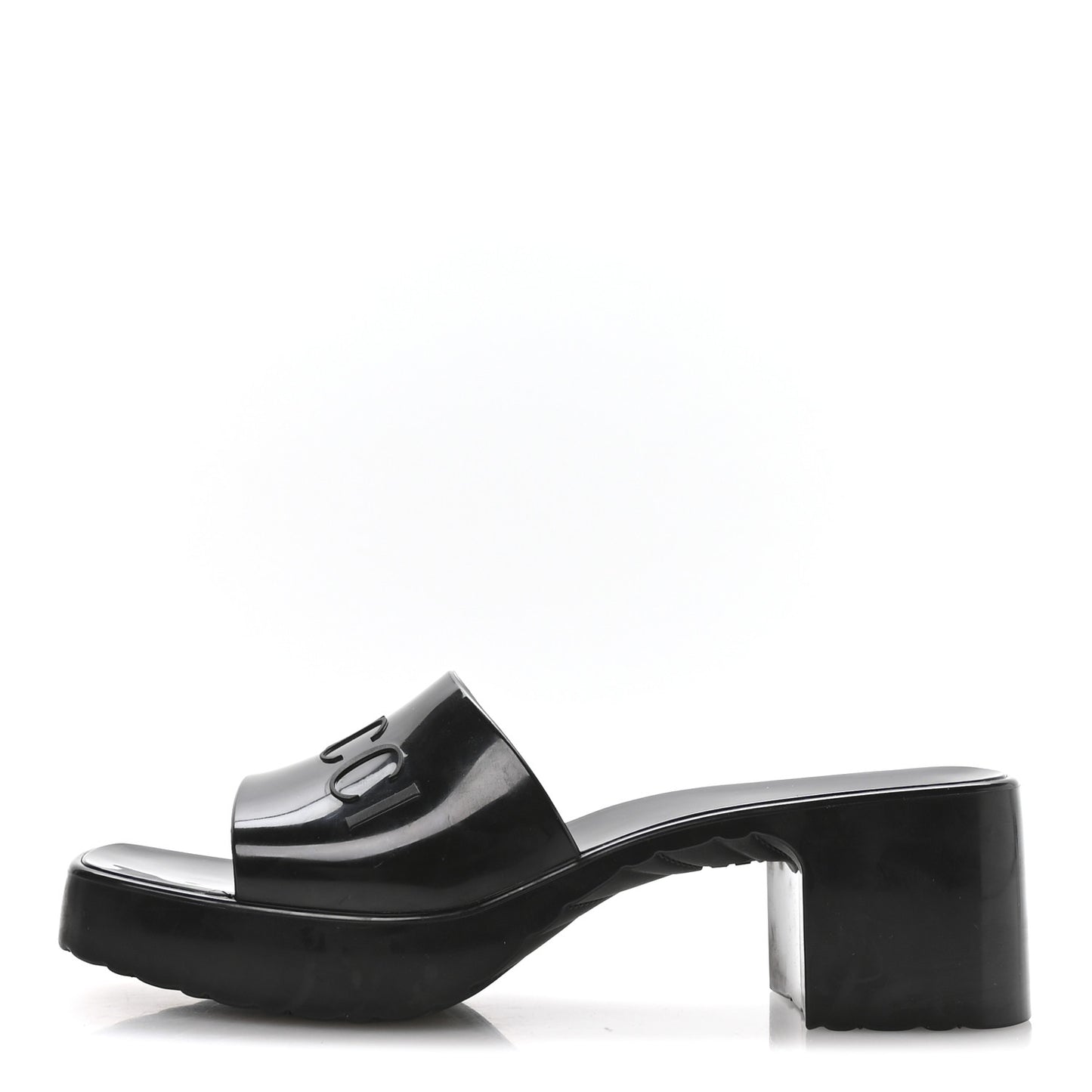 Rubber Gucci Logo Womens Platform 20/60mm Slide Sandals 37 Black