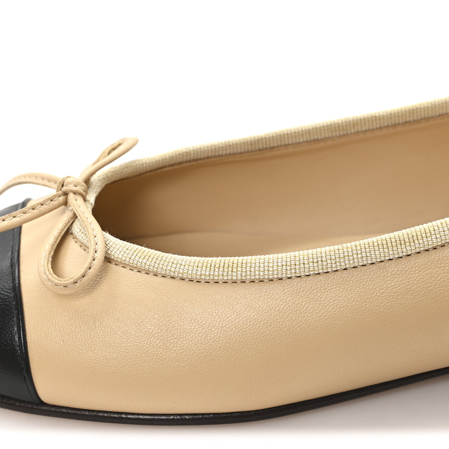 Chanel Lambskin Cap Toe CC Ballerina Flats 37.5 Beige Black 10 of 11