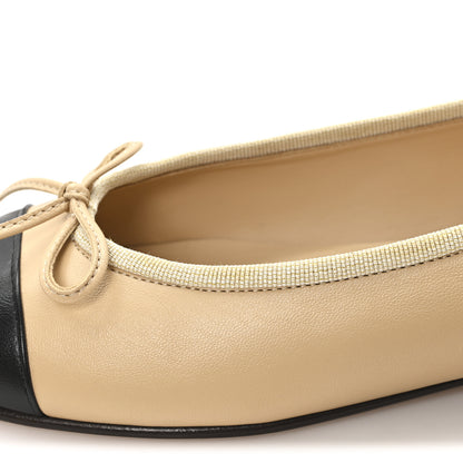 Chanel Lambskin Cap Toe CC Ballerina Flats 37.5 Beige Black 10 of 11