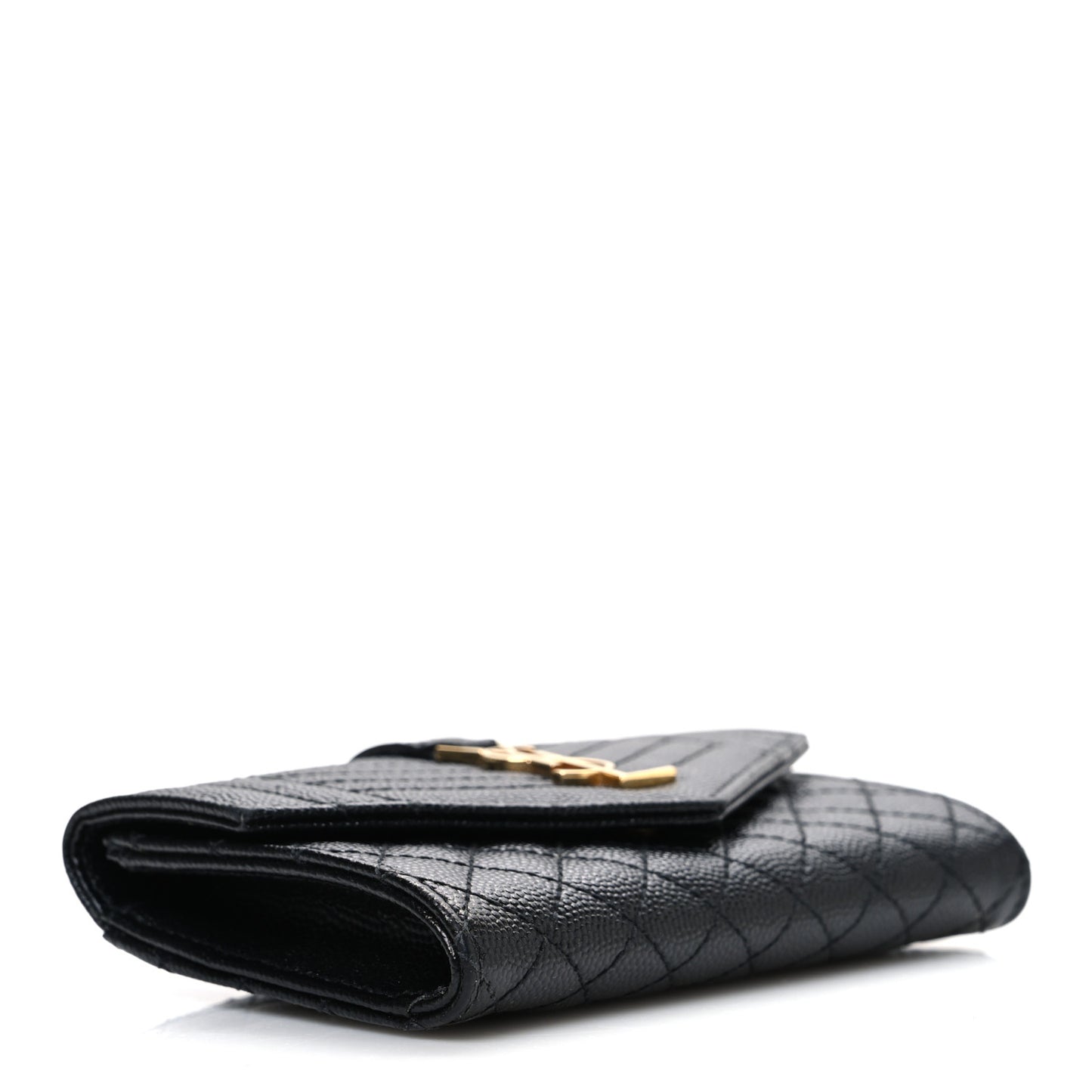 Grain De Poudre Textured Mixed Matelasse Triquilt Small Monogram Envelope Wallet Black