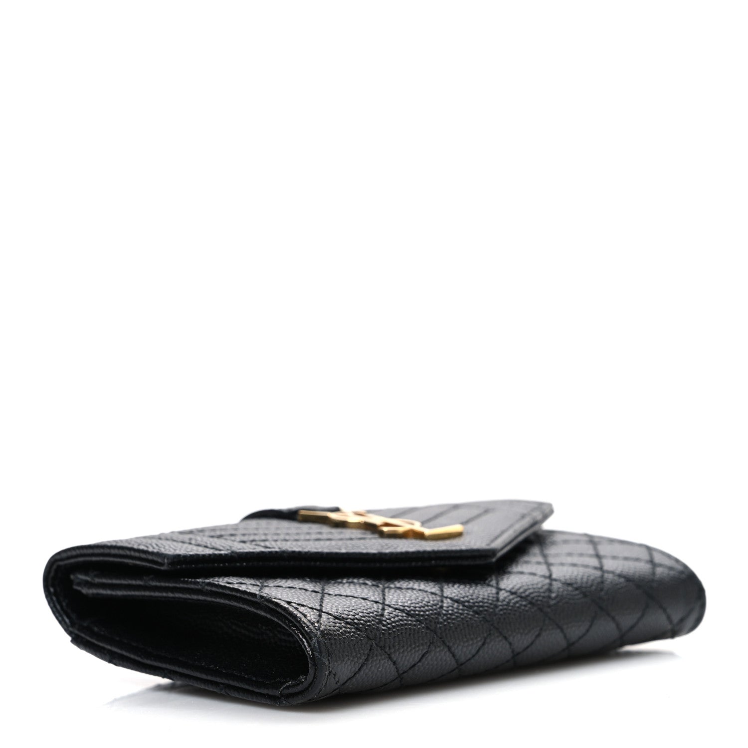 Saint Laurent Grain De Poudre Textured Mixed Matelasse Triquilt Small Monogram Envelope Wallet Black 4 of 7