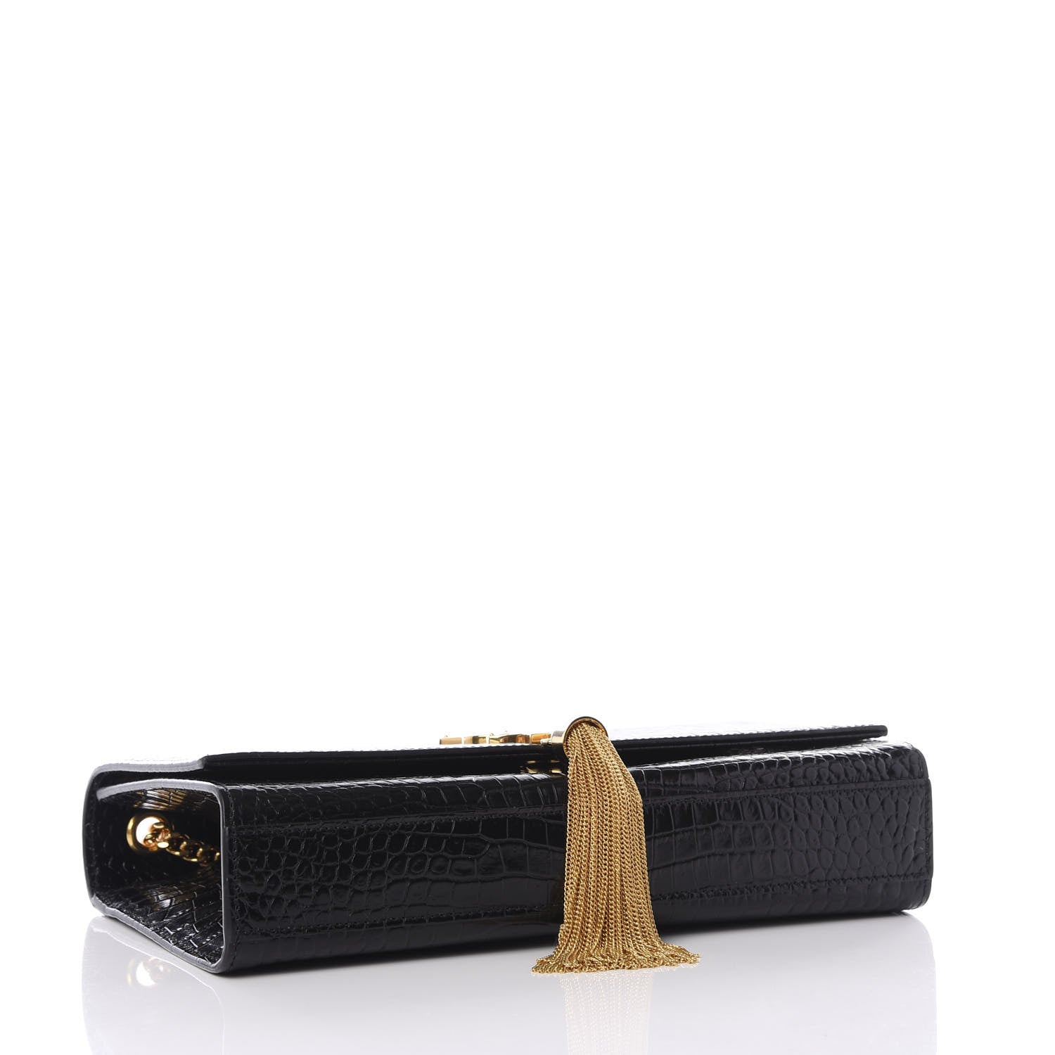 Saint Laurent Calfskin Crocodile Embossed Medium Classic Monogram Kate Tassel Satchel Black 3 of 10