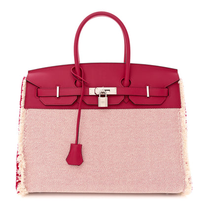 Hermes Swift Twill H Fray Fray Birkin 35 Framboise Ecru 1 of 12