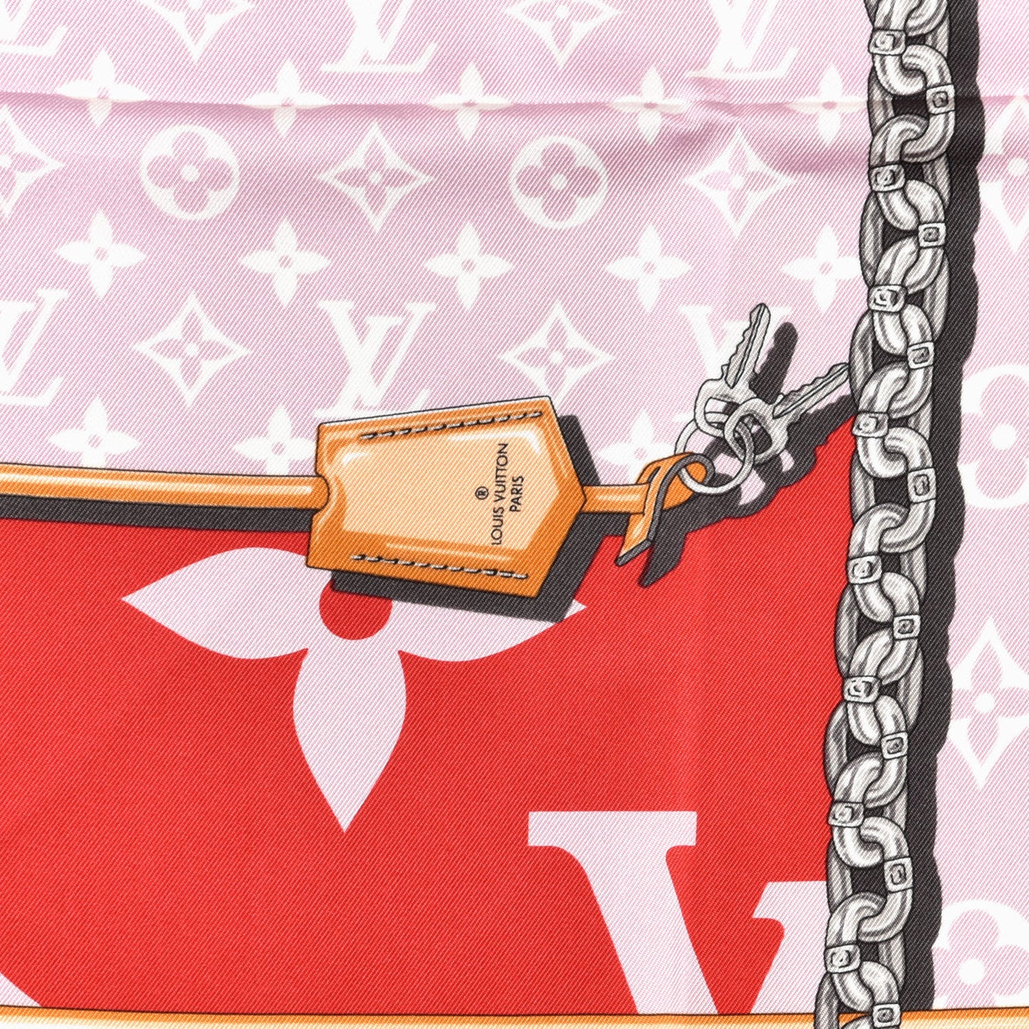 Silk Monogram Confidential Square Scarf Red Pink