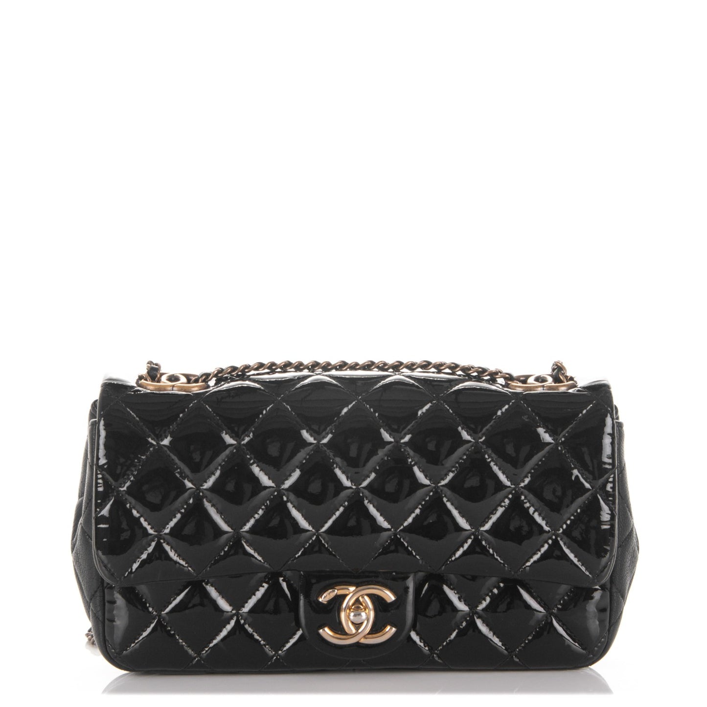 Patent Goatskin Quilted Medium CC Eyelet Flap Black