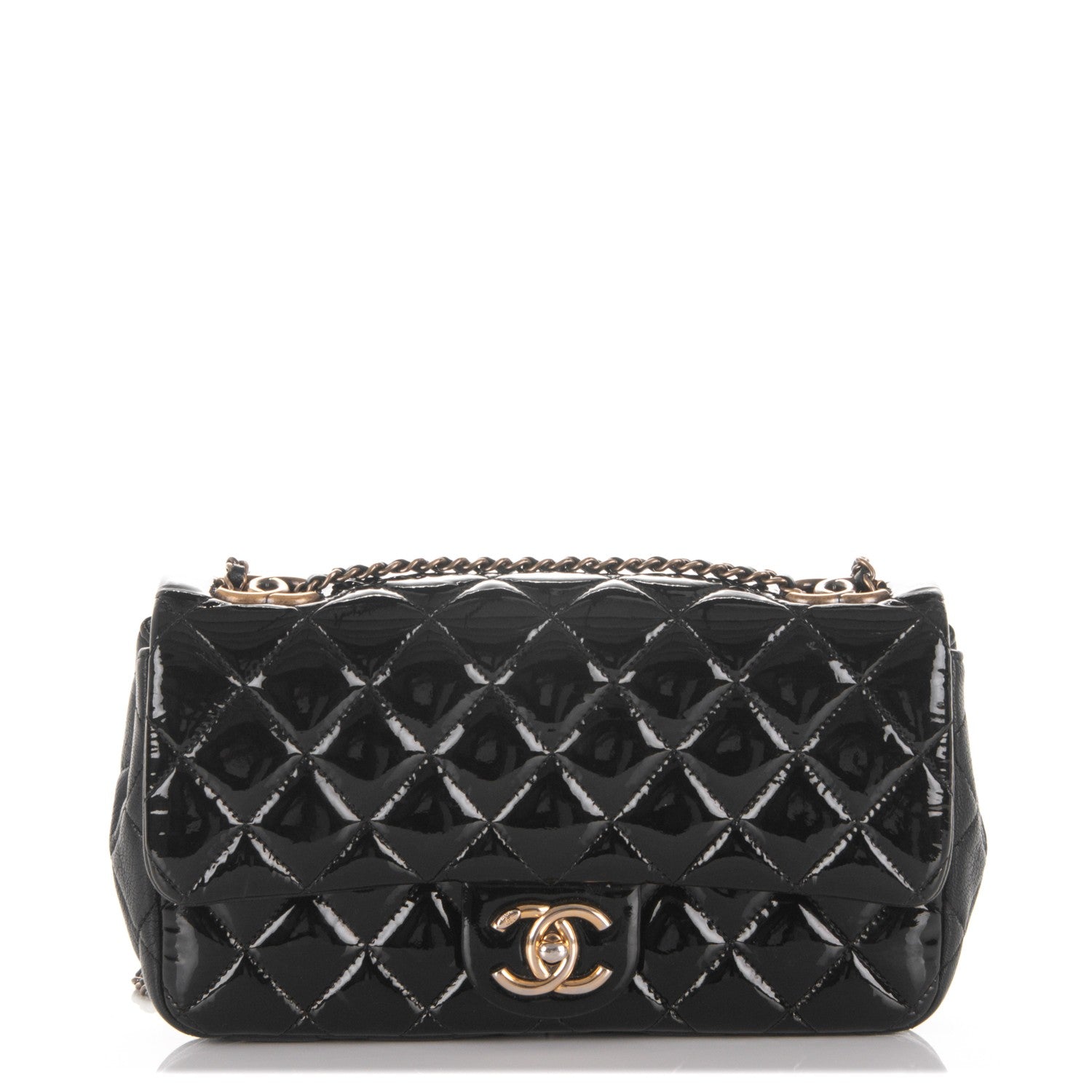 Chanel Patent Goatskin Quilted Medium CC Eyelet Flap Black 1 of 8