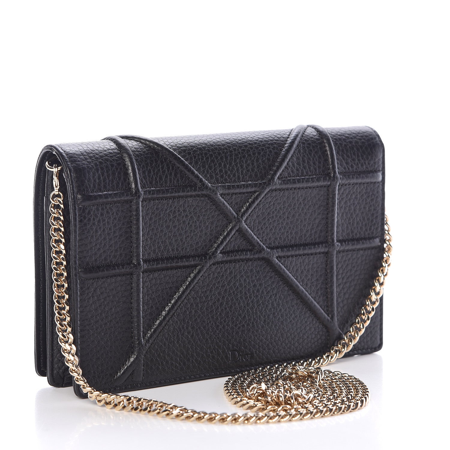 Christian Dior Grained Calfskin Diorama Wallet on Chain Pouch Black 3 of 10