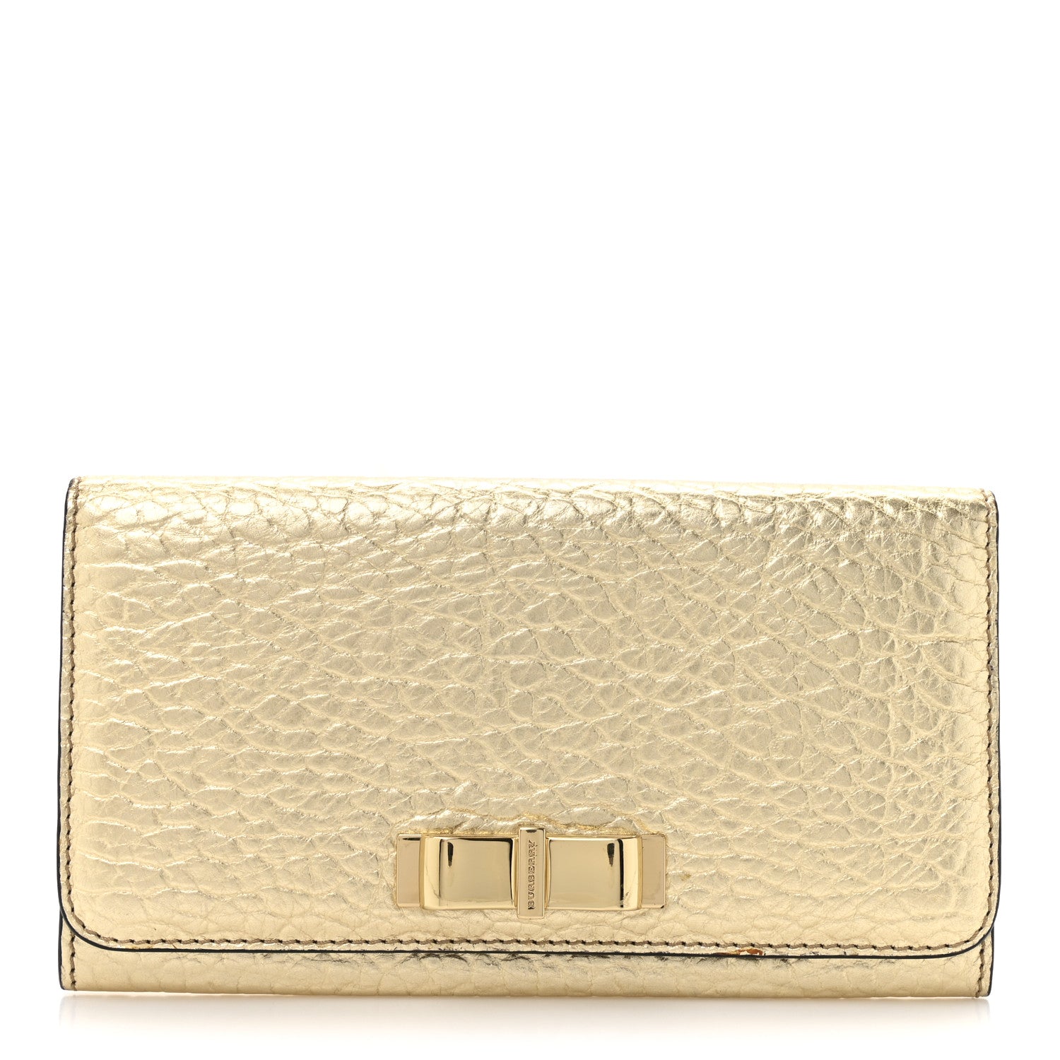 Burberry Metallic Heritage Grain Penrose Bow Continental Wallet Gold 1 of 9