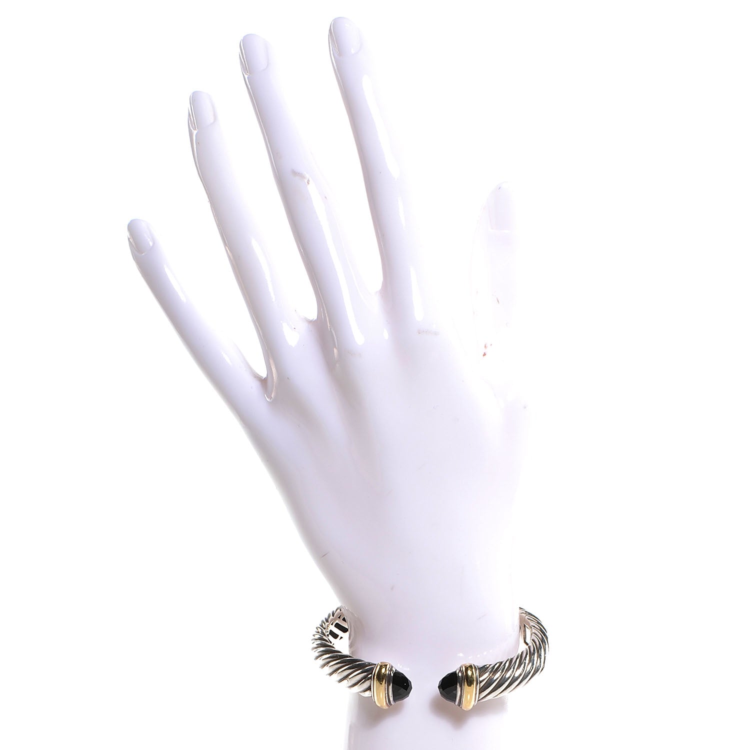 David Yurman Sterling Silver 18K Yellow Gold Black Onyx 10mm Waverly Bracelet 2 of 6